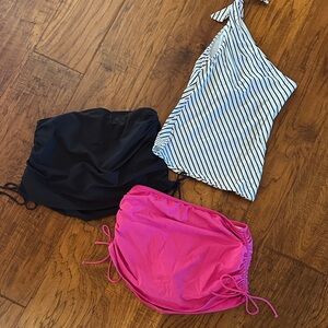Striped, Black, and Pink Swimsuit Tops